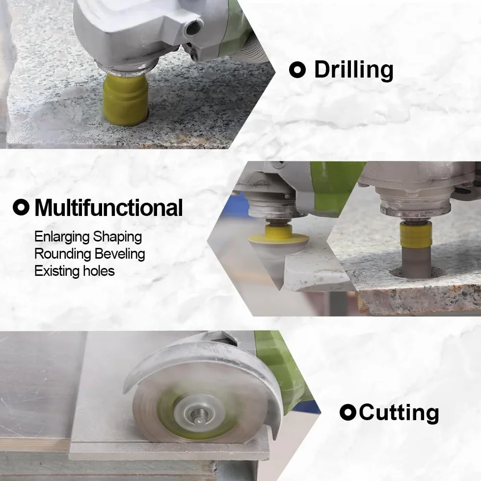 Punte per Trapano Diamantate (6/6/8/25/35/50/68mm+10mm Fresa Punta Trapano+50mm Punta Smusso+115mm Disco Diamantato+Adattatore) Seghettato Ceramica Porcellana Marmo Granito M14 Filettatura