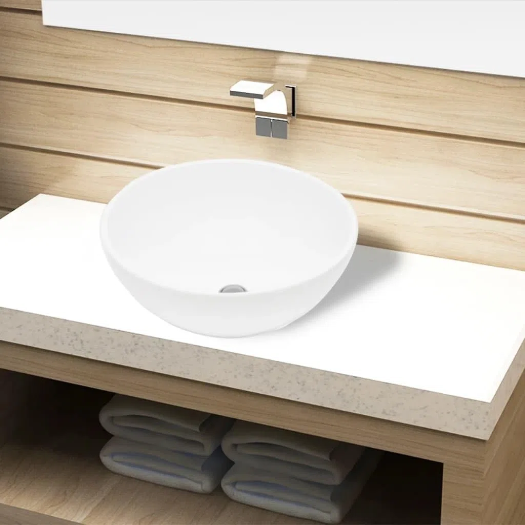 vidaXL Lavandino Appoggio da Bagno in Ceramica Bianca Rotondo Lavello Lavabo