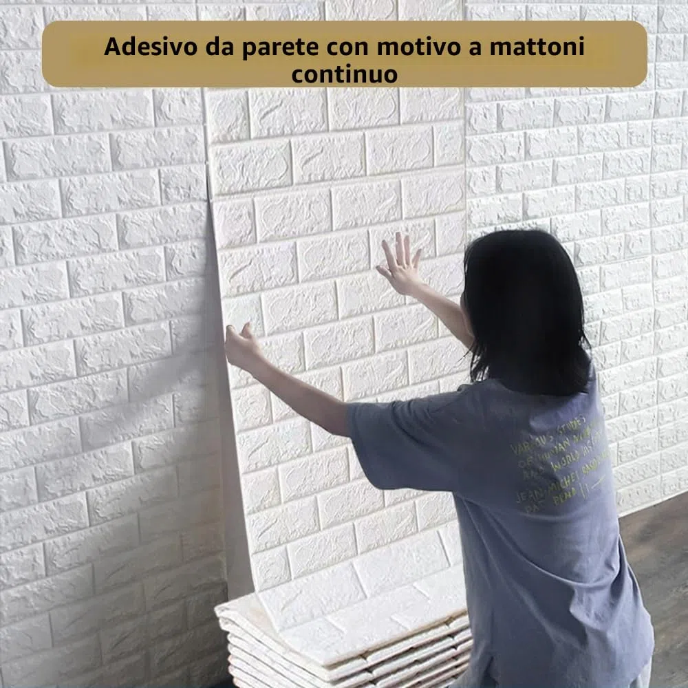 Pannelli Murali 3D Autoadesivi 70 cm x 20 M - Mattoni Effetto Pietra, Mattoni Adesivi Murali Impermeabili, Carta da Parati per Cucina, Camera da Letto, Soggiorno, Sfondo TV