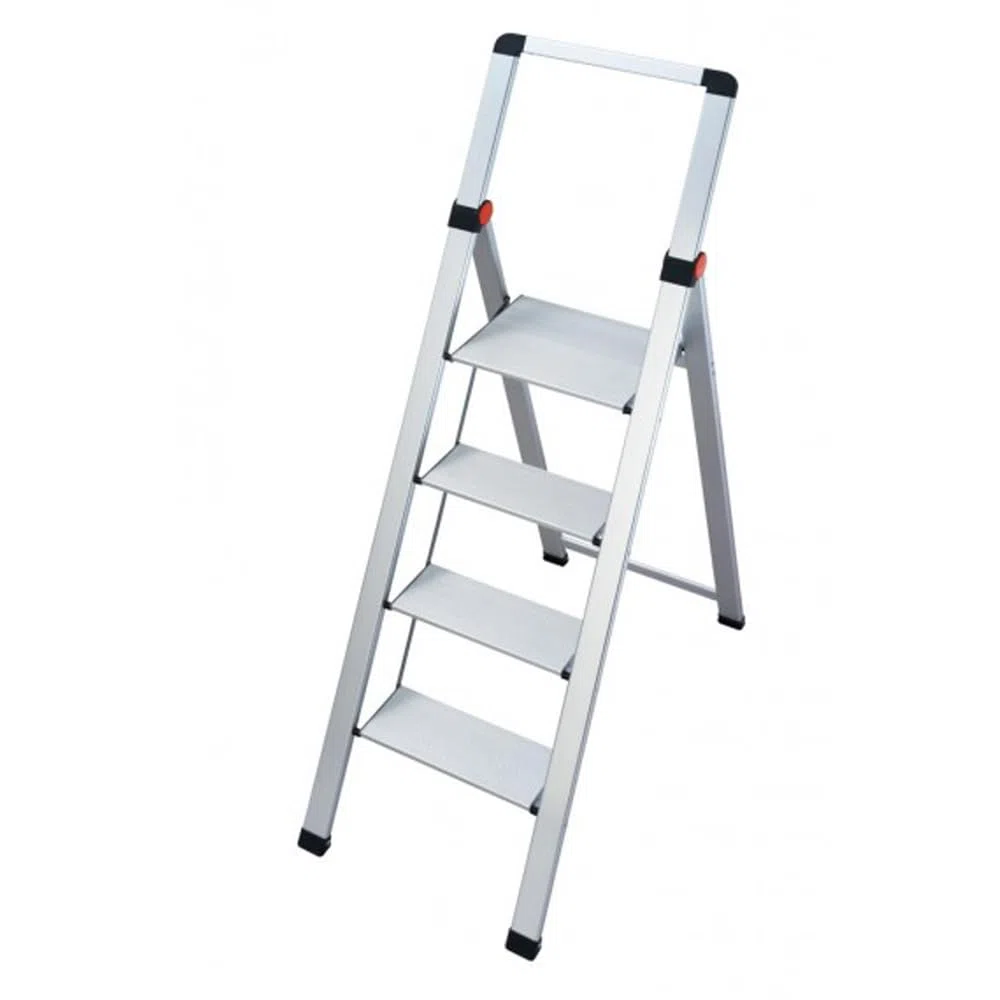 Gierre BS400 Sgabello Ultra Slim, Scala in Alluminio 4 Gradini con Parapetto, 5cm di Ingombro