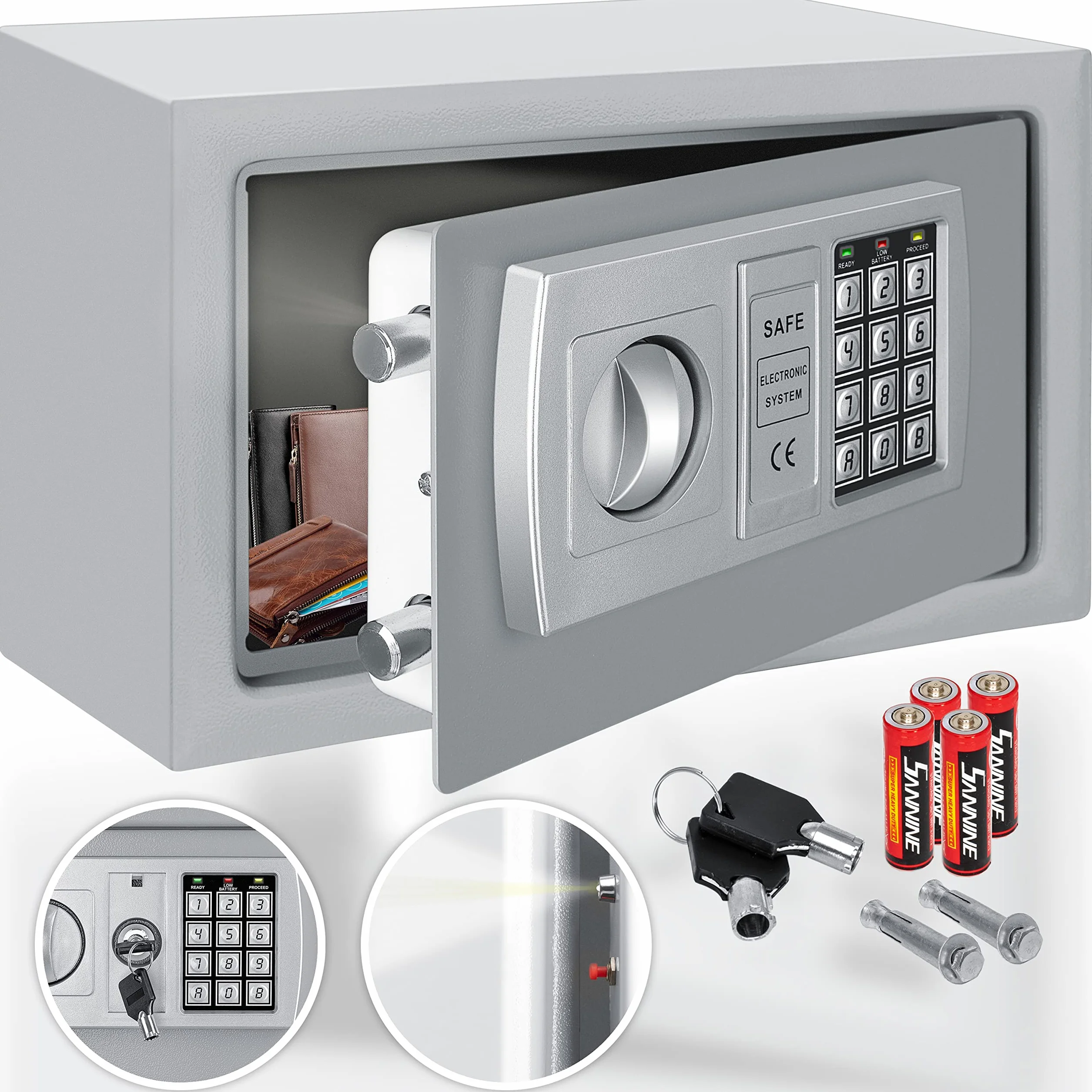 KESSER® Cassaforte Safe Serratura a combinazione elettronica 31x20x20 cm Display a LED Cilindri in acciaio, bianco
