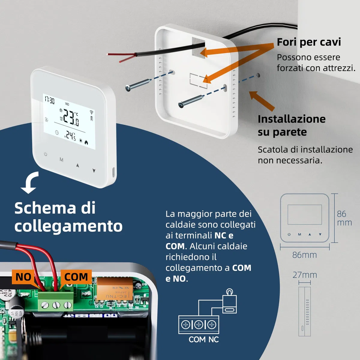Termostato WiFi alimentato a batteria, termostato intelligente Tuya programmabile, compatibile con il controllo vocale Alexa e Google Assistant, l'app può condividere i dispositivi, bianco