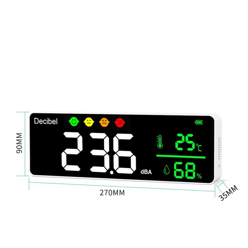 DM1306D Misuratore di Rumore Digitale Decibel Rilevatore di Rumore un Parete Intelligente 30-130DB Monitor di Temperatura e Umidità