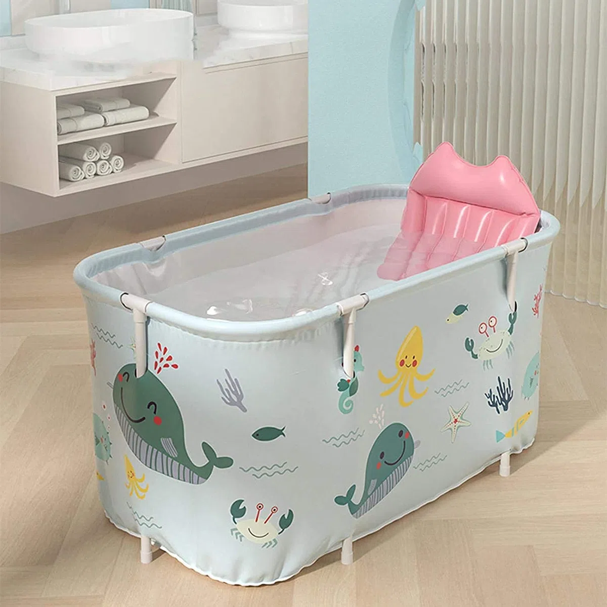 HUIPYOU Vasca da bagno portatile, pieghevole, vasca da bagno in plastica SPA, vasca da bagno extra large per adulti bambini 120 cm, blu