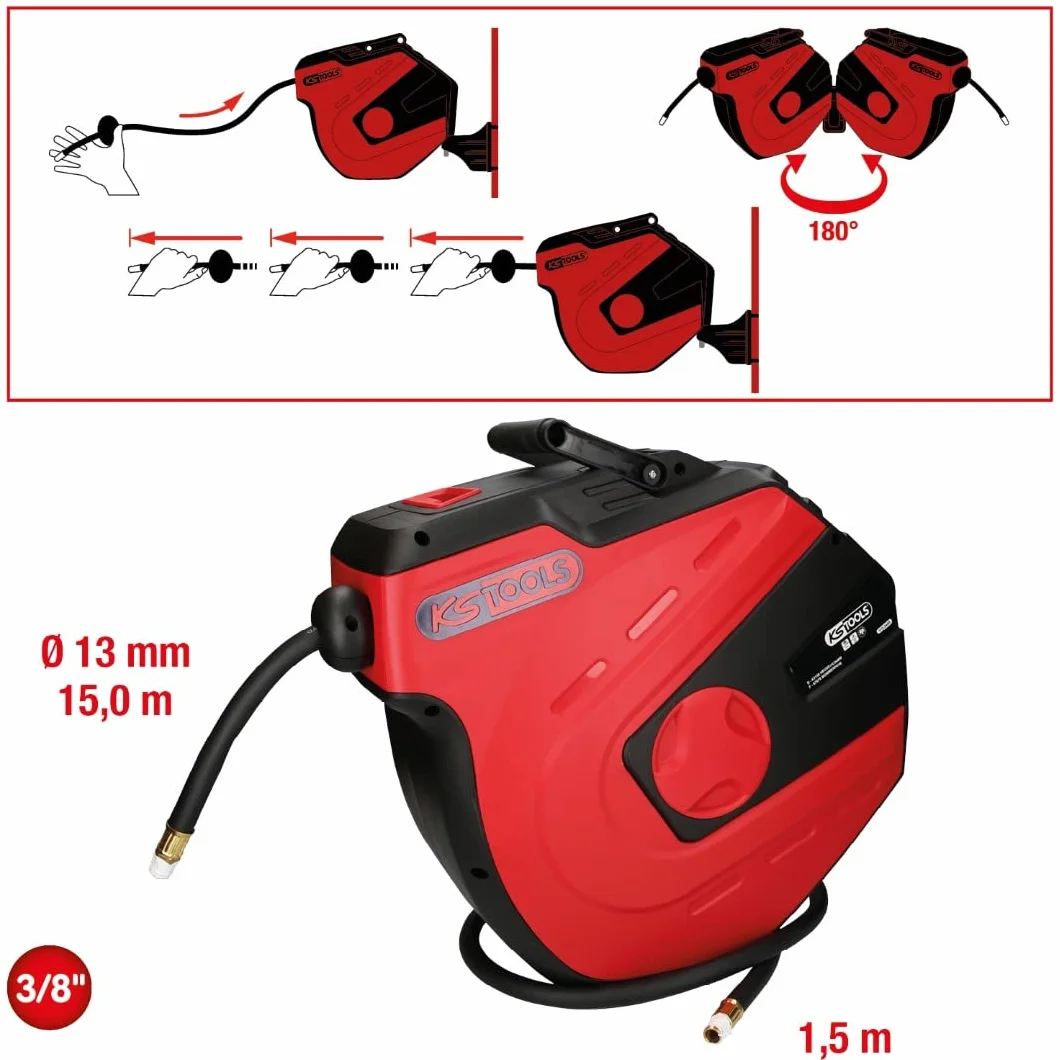 KS Tools 515.3445 Avvolgitubi per aria compressa automatico, Ø 13 mm x 15 m