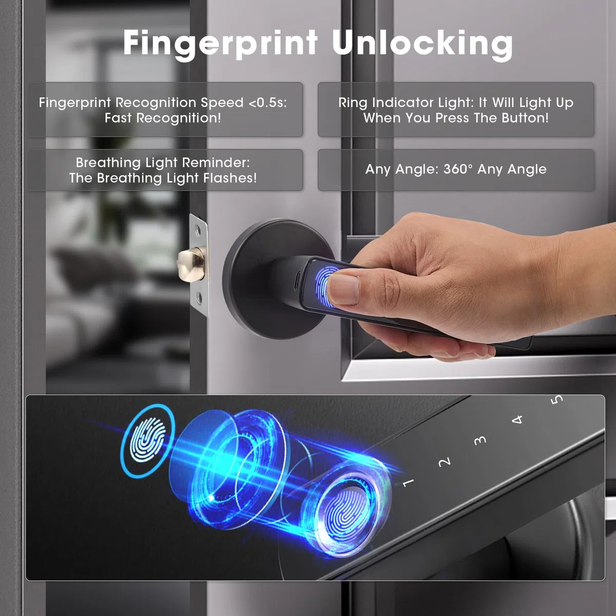 Serratura intelligente per porta, impronta digitale, serratura elettronica, telecomando con app per porta, con impronte digitali, Smart Lock, WLAN, Tuya, biometrica, impronte digitali, carta RFID