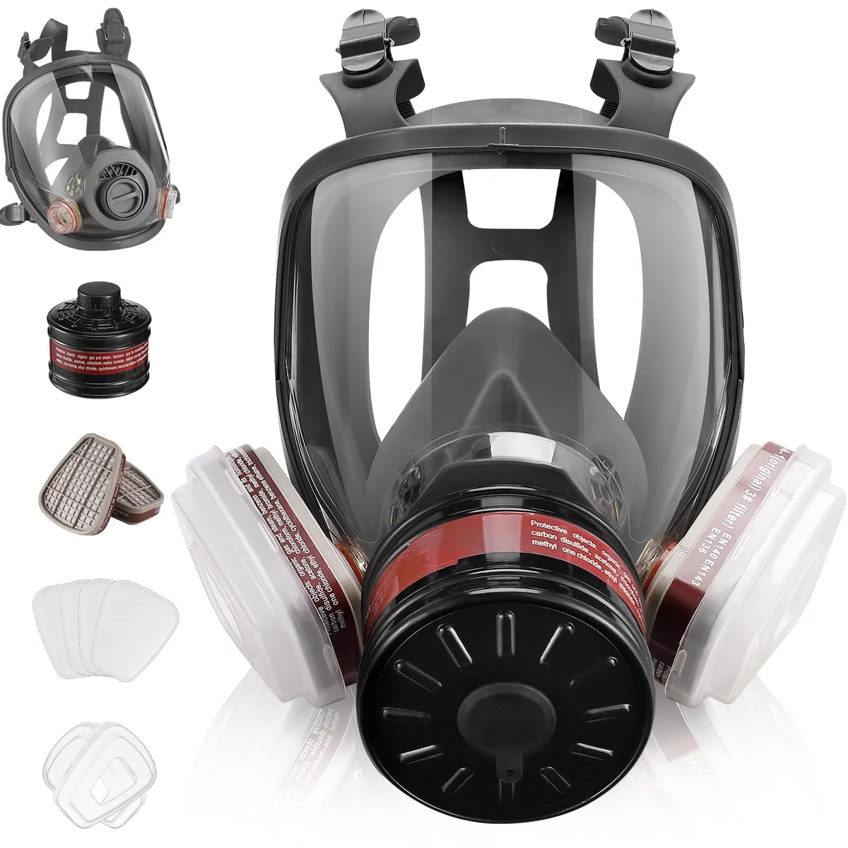 Maschera a gas per il viso, respiratore con filtro a carbone attivo da 40 mm e filtri 6001CN, maschere antigas contro polvere, vernice, lucidatura, saldatura, vapore organico, prodotti