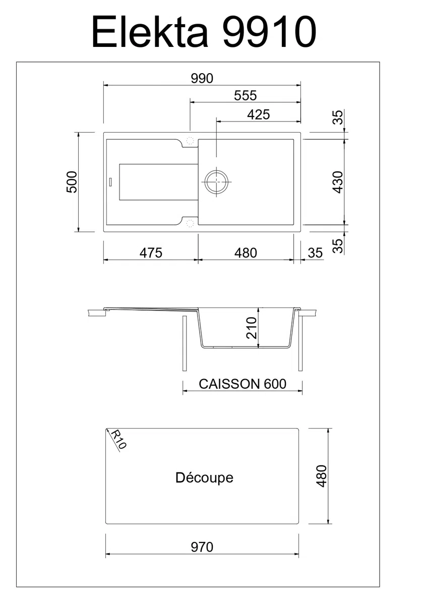 lavello da cucina in composito Plados 99cm una vasca più scolapiatti