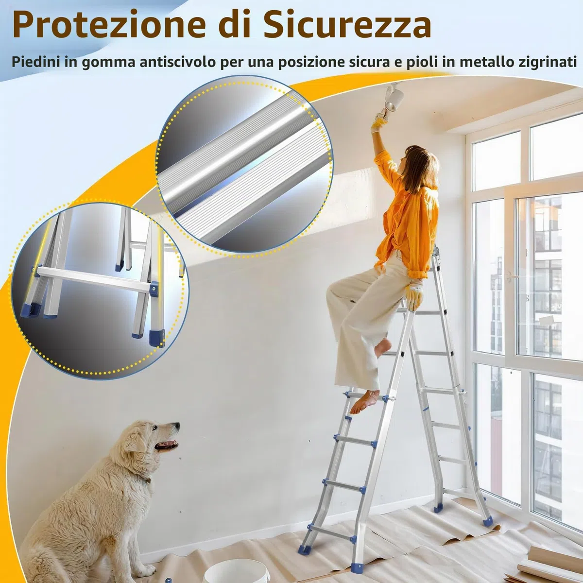 Daromigo Scala telescopica multifunzione, scala 3 in 1, 402 cm, 4 x 4 pioli, scaletta pieghevole, portata massima 150 kg, scala a scorrimento