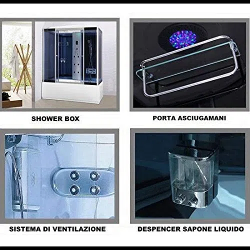 Bagno Italia Box idromassaggio cabina doccia e vasca 6 getti cm 150x85 cromoterapia ozonoterapia bluetooth