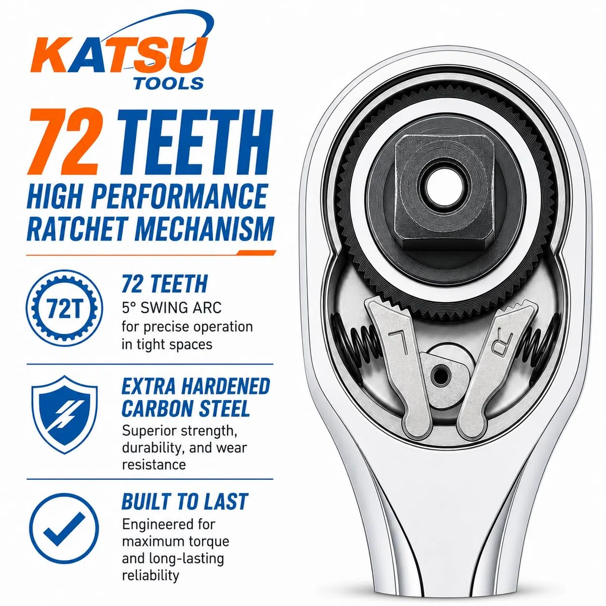 KATSU Set di Chiavi a Bussola 1/2" 32 Pezzi, Unità Metrica da 8-32mm con Chiave a Cricchetto a Sgancio Rapido a 72 denti e Barra di Prolunga, Strumento di Riparazione Automatica 420347