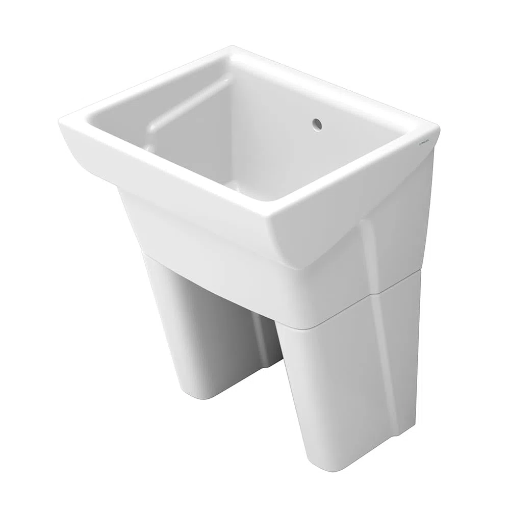 Pilozzo Lavatoio 60x50 Cm Da Appoggio Con Vasca In Ceramica Bianca Lucida Linea Messico, Completo Di Foro Troppo Pieno