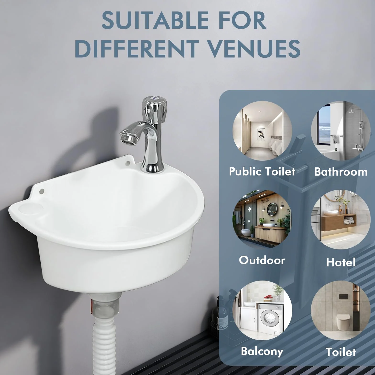 Lavabo in plastica, semplice lavello in plastica, con tubo e scarico per giardino, garage, cantina, camper, lavandino da giardino