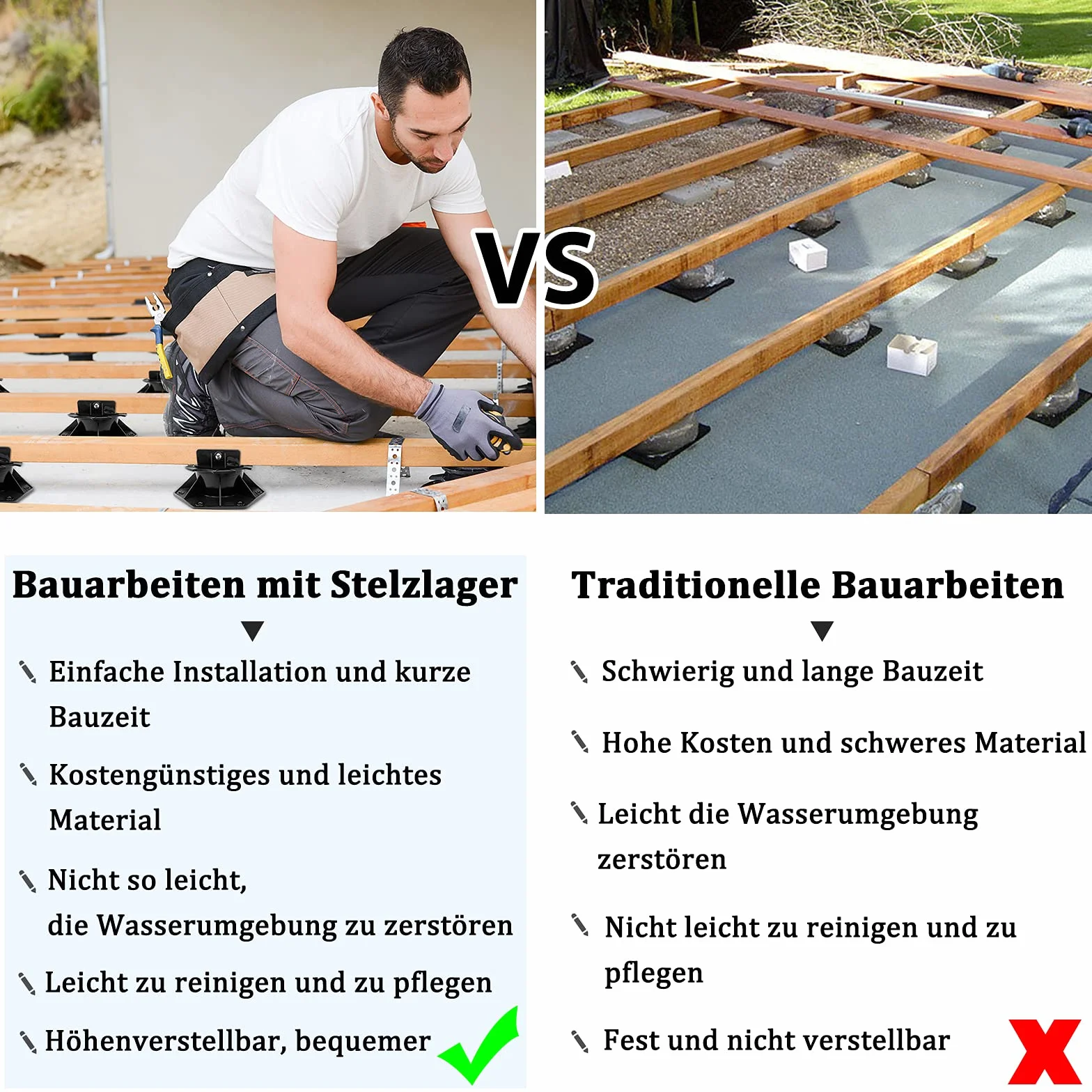 UISEBRT Cuscinetto per trave - 10 pezzi Universal Base Regolabile per lastre die pietra supporto per WPC Balcone Terrazzo 60-140 mm (10 pezzi)