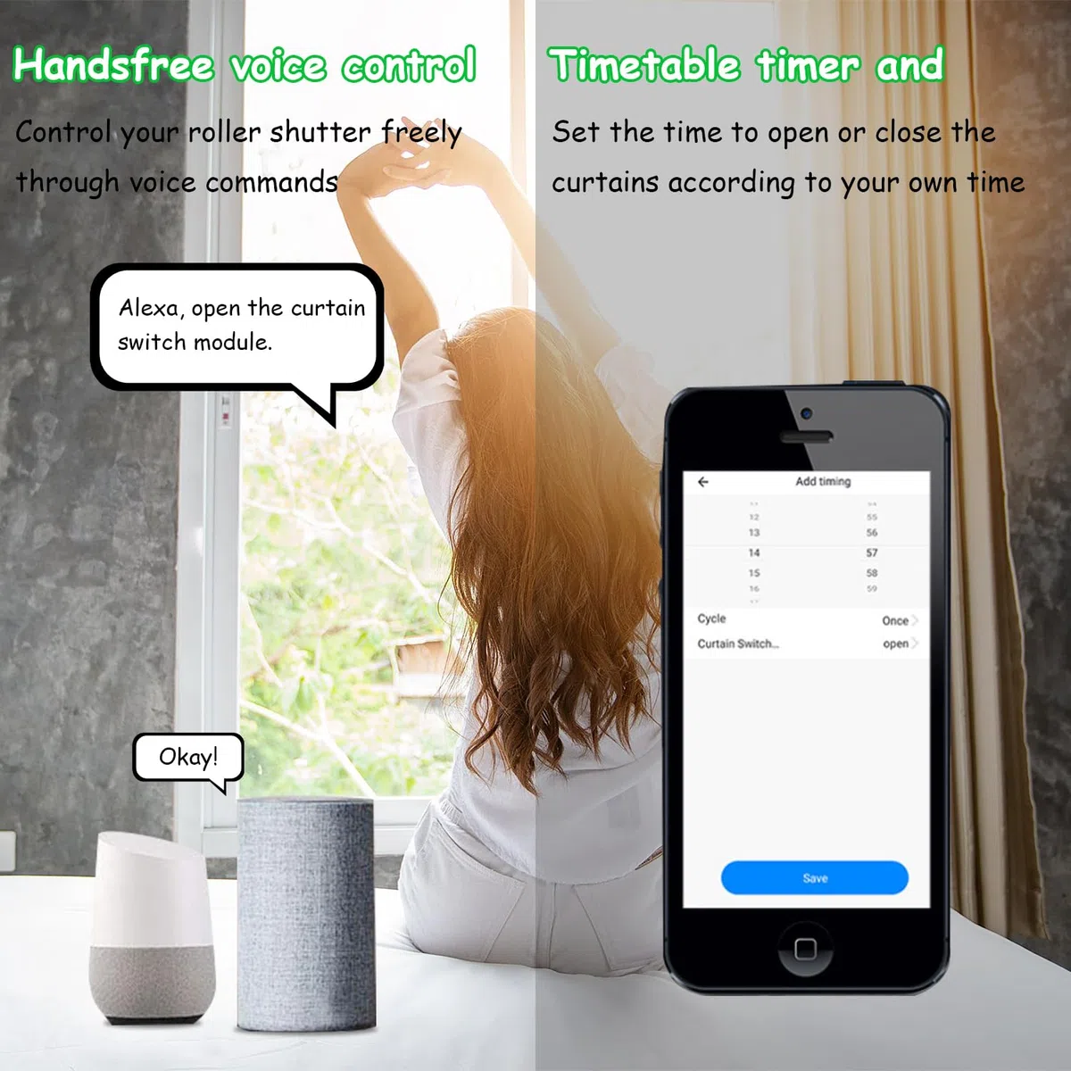 Interruttore Tapparelle WiFi, con Telecomandi RF e Modulo Ricevitore, Controllo Tapparelle Elettriche per Tende e Persiane, 433MHz Modulo Comando Timer, Smart Life Dispositivi