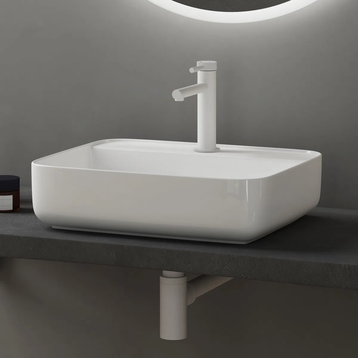 doporro Lavabo da Appoggio 50x40x13,5cm, Lavandino Bagno Brüssel107 in Ceramica con Nano Rivestimenti inclusi, Bianco