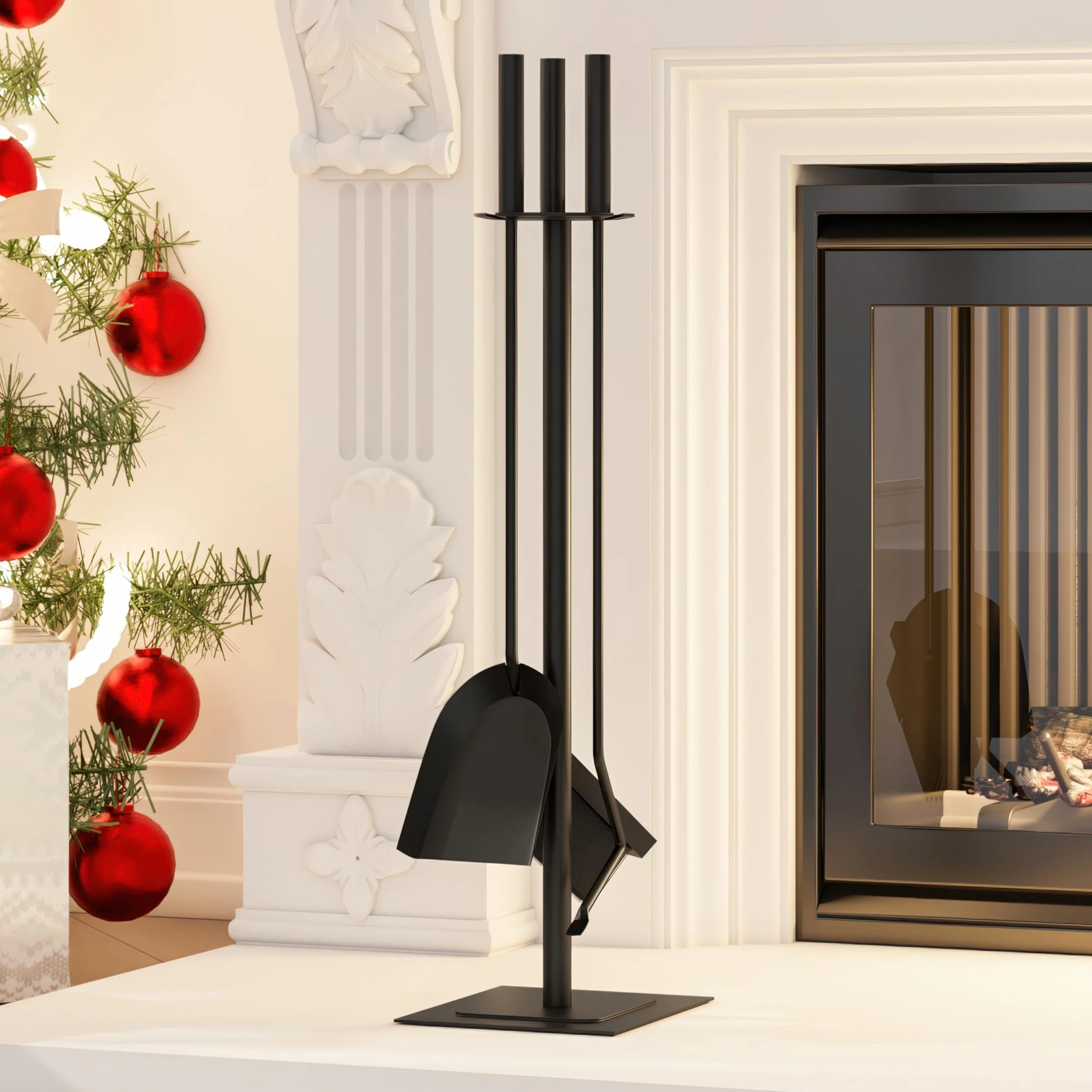Kingson Set di 4 accessori per bruciatore di legna con spazzola, attizzatoio e pala, kit da focolare per interni 15 * 15 * 60CM