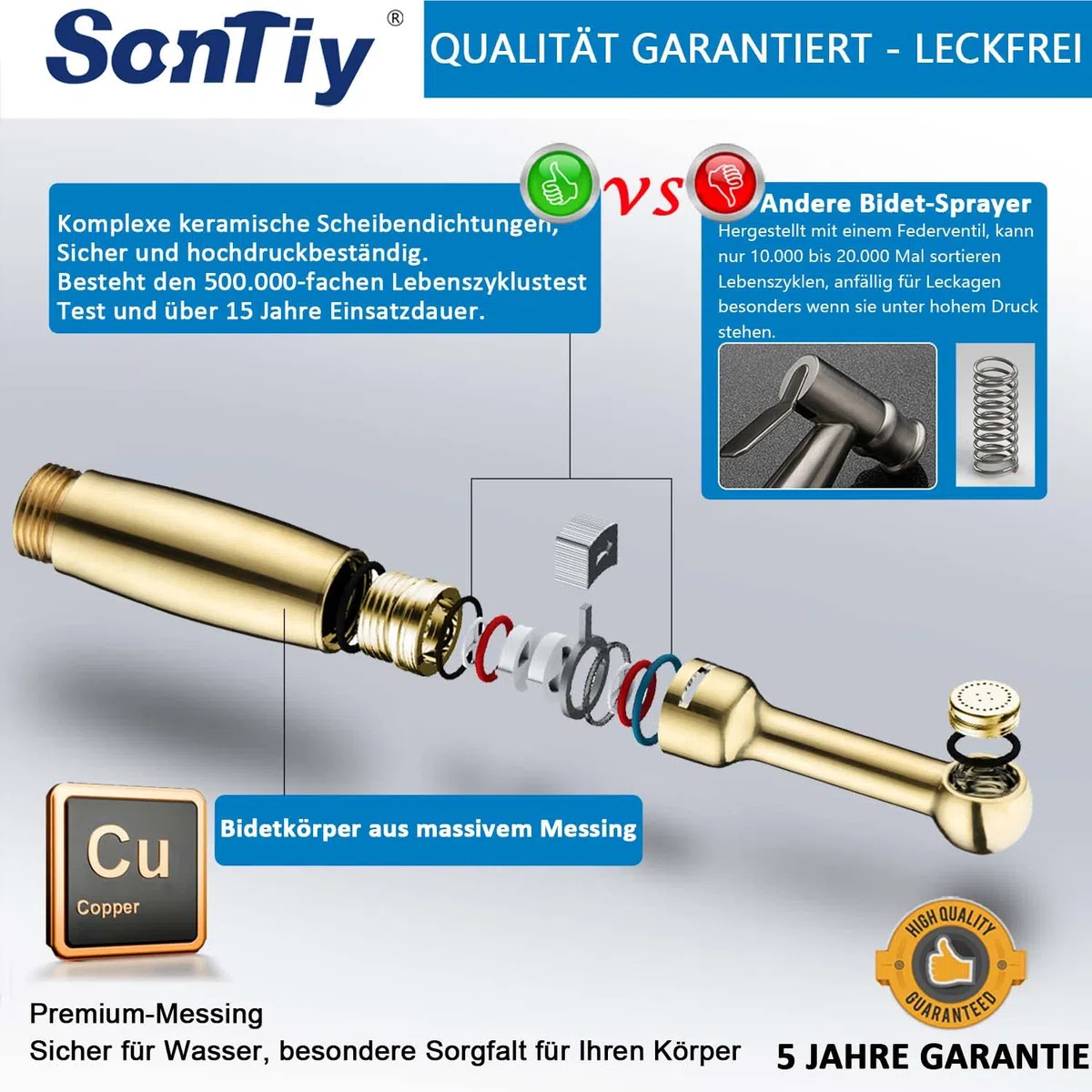 SonTiy - Set di doccetta per bidet in ottone, con pressione regolabile e supporto, per WC, igiene personale e pulizia dei pannolini
