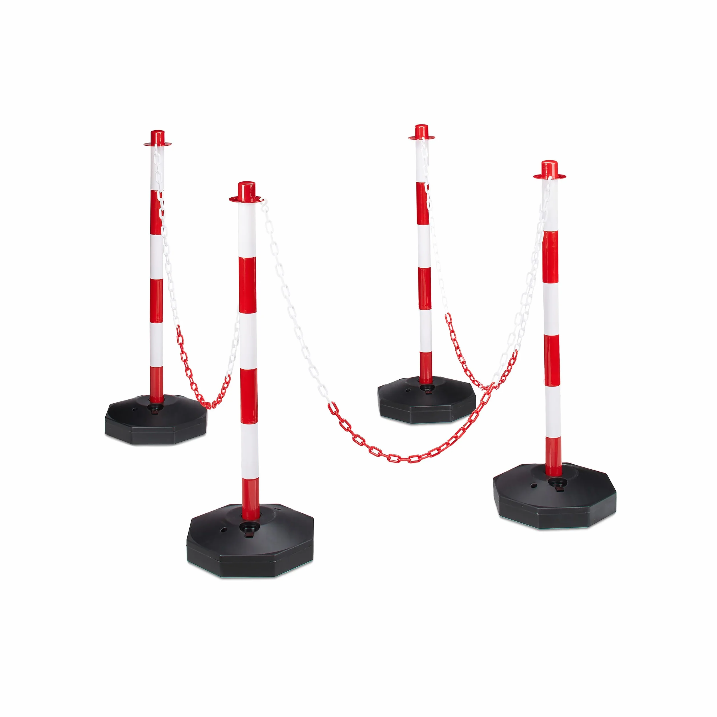 Relaxdays Set da 4 Paletti di Delimitazione, Barriere Eventi e Feste, Dissuasore Parcheggio, 82x112x28 cm, Rosso Bianco
