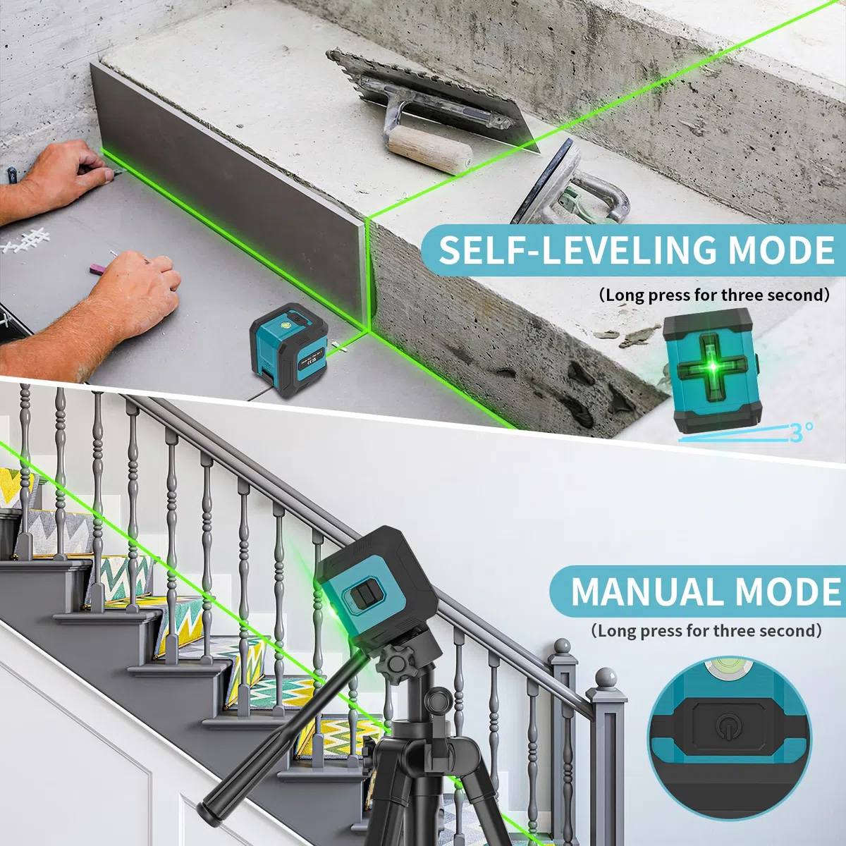 Livella Laser Autolivellante, 4 Tipi di Regolazione Della Luminosità, Modalità Manuale/Autolivellante, Impermeabile, 2 batterie AA, per Costruzioni e Appendere Quadri