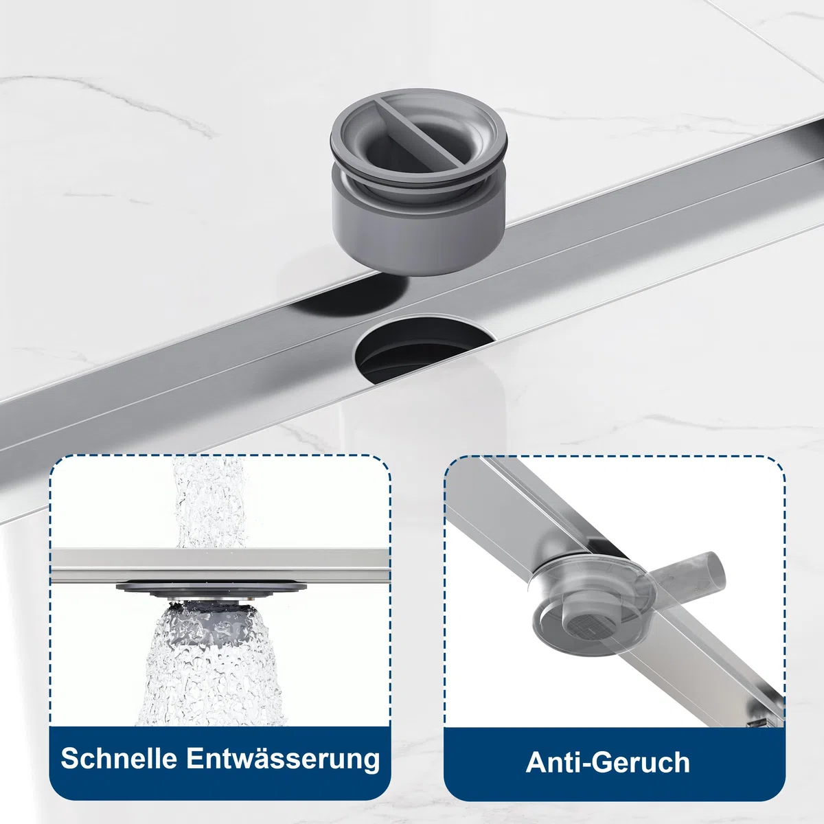Neodrain Canalina per doccia, 70 cm, in acciaio inox, scarico a 360°, extra piatto, con filtro antiodore e adattatore per il bagno