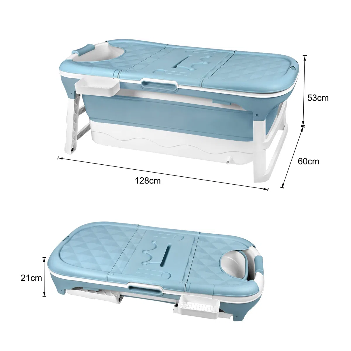 Froadp 128x60x53cm Vasca da Bagno Pieghevole con Rivestimento Sfoderabile per Adulti Bambini Doccia Vasche da Bagno Pieghevole Portatile Mobile con Corrimano per Interni Bagni Piccoli o Esterni