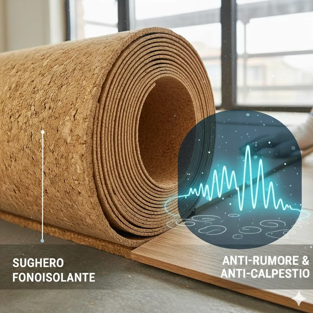 Rotolo di Sughero Supercompresso Spessore 3 mm. Rivestimento Muro Parete Fredda Tappetino Sotto Pavimento Parquet Bacheca (5 Mq)