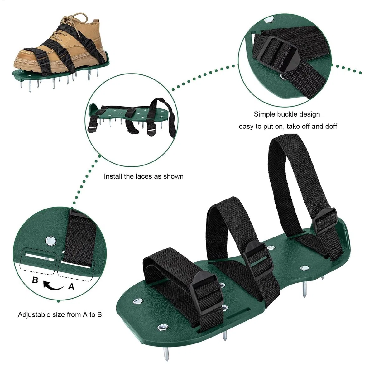 Scarpe professionali per unghie, 30 x 13,3 cm, 26 punte in acciaio inox con rivestimento anti-ruggine, per lavori di massetto e ventilazione sul prato, misura regolabile, 36 – 47