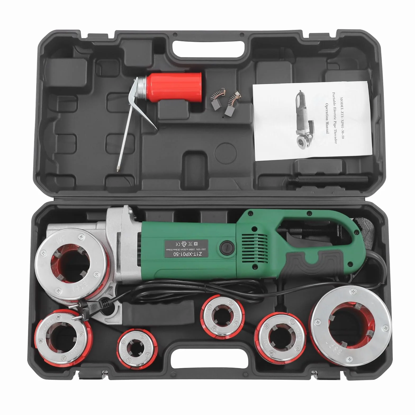 Macchina filettatrice, 230 V, 2300 W, infila tubi elettrico, set di gruppi di taglio portatile con 6 matrici (2", 1-1/2", 1-1/4", 1", 3/4", 1/2"), per tubi da 0,82-2,35 pollici