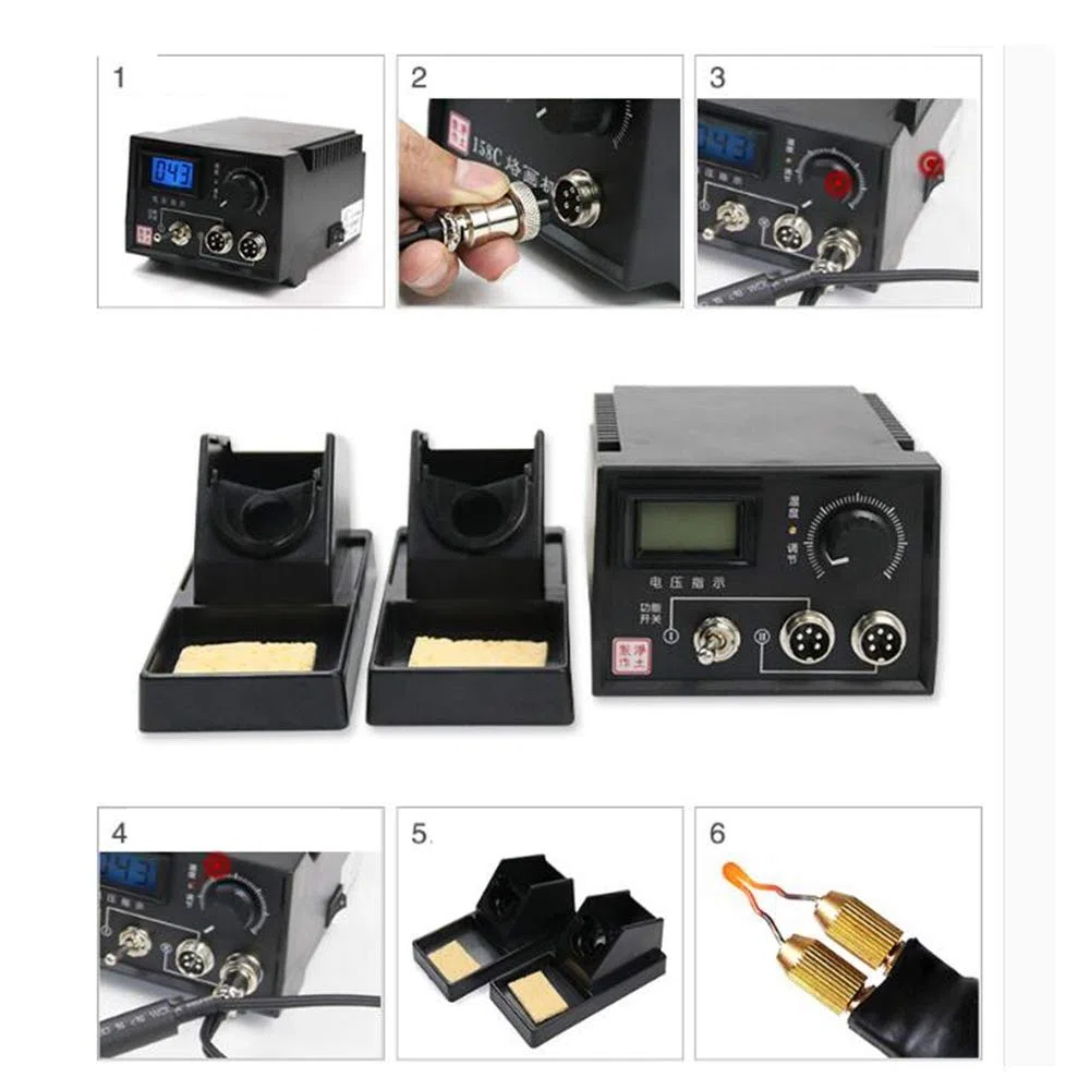 ele ELEOPTION 220V Pirografo Macchina 60W Multifunzione Pirografia Strumento Kit professionale per bruciare il legno (Doppia Penna e Doppia Presa con Display Digitale)