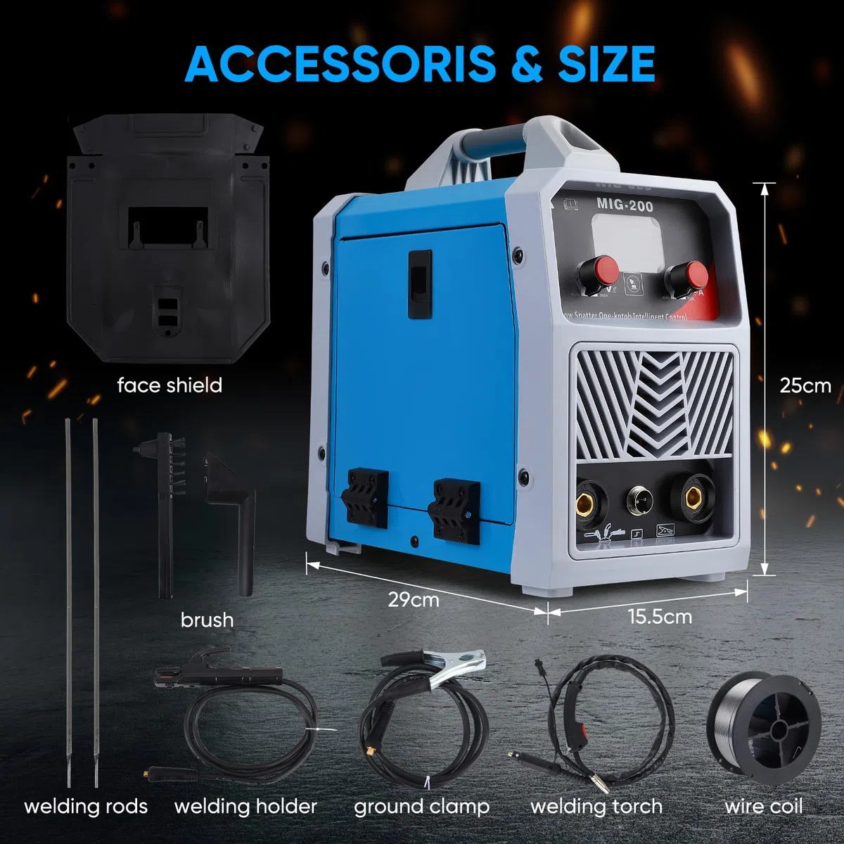 Saldatrice inverter ARC/MIG/TIG, saldatrice digitale 3 in 1, Saldatrice portatile, pistola per saldatura,pinza di messa a terra, maschera, spazzola, bacchette e filo per saldatura