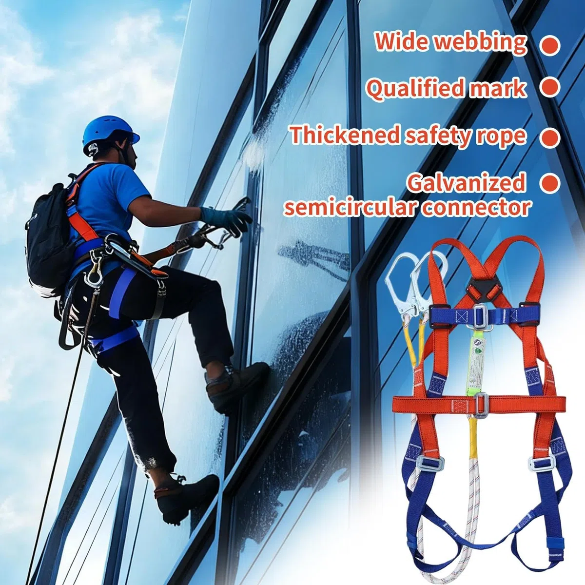 Generico Kit Imbracatura di Sicurezza Anticaduta, 5 Punti Regolabile Imbragature Anticaduta con 2 Fibbie Grandi e Cordini da 2 m, Kit Anticadutas Per Lavori In Quota e Arrampicata