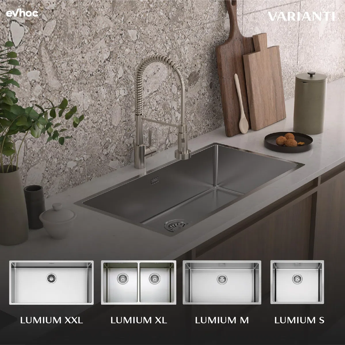 EVHOC Lavello Cucina Sopratop 1 Vasca 84x44 cm, Lavandino in Acciaio Inox Vasca Unica con Finitura Satinata, Piletta e Sifoni Inclusi, Made in Italy, LUMIUM XXL