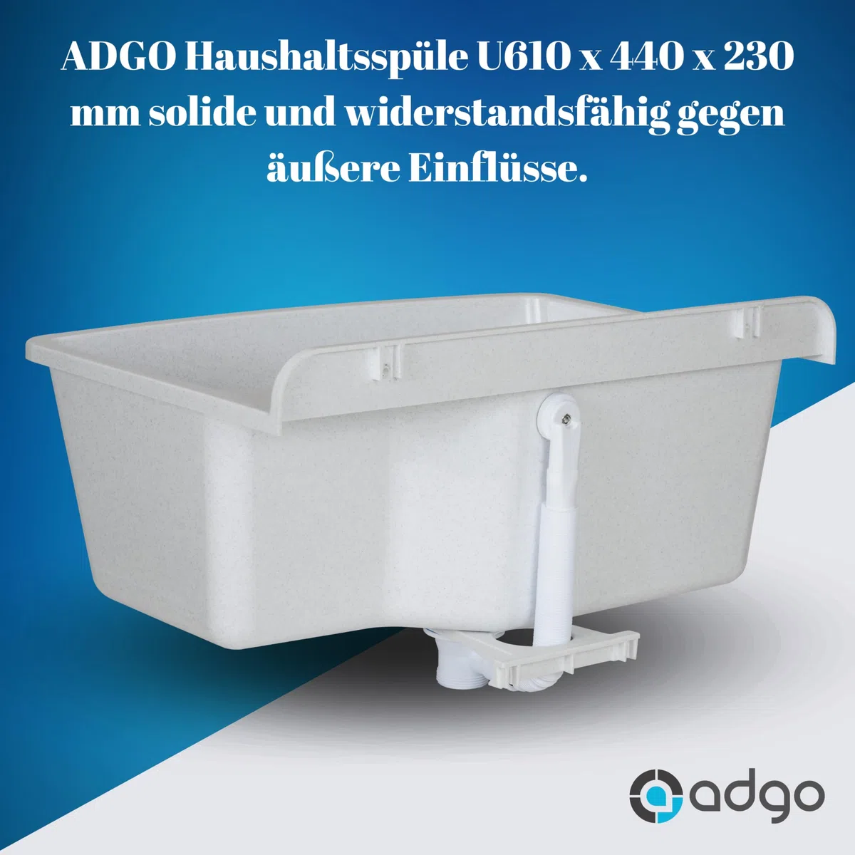 ADGO Lavello da Cucina a Camera Profonda per Uso Domestico con Batteria, Rubinetto e Contenitore per Dispenser di Sapone, per Giardino, Garage, Cantina, Bagni, Officina, Fabbrica Industriale, Bianco