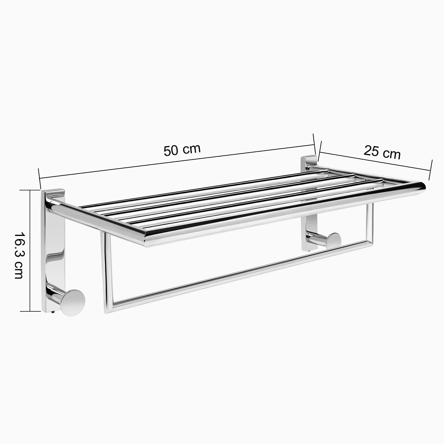 QL Portasciugamani Bagno da Parete,Mensola Porta Asciugamani con 2 Ganci,Acciaio Inossidabile 50cm,Argento