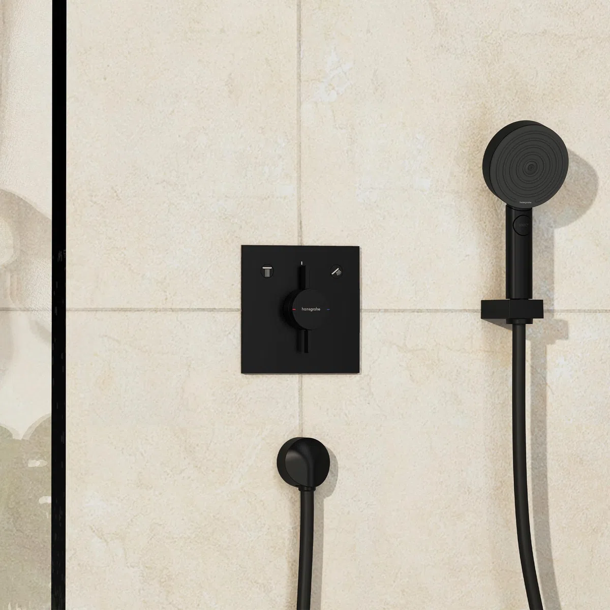 hansgrohe DuoTurn E - Rubinetto per doccia incasso per 2 utenze, Miscelatore monocomando quadrato per iBox universal 2, nero opaco