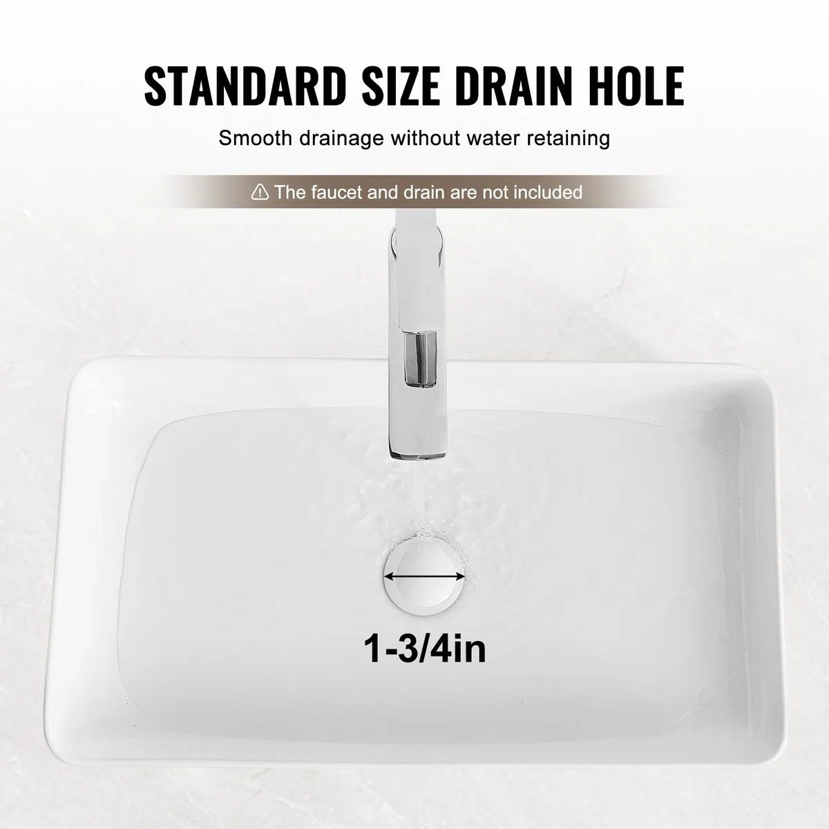 VEVOR Lavandino da Appoggio Rettangolare, 61 x 35 cm per il Bagno, Lavabo da Appoggio in Ceramica Bianca Sopra il Piano, Stile Moderno, Luminoso ed Elegante, per Bagno, Hotel, Toilette, Camper