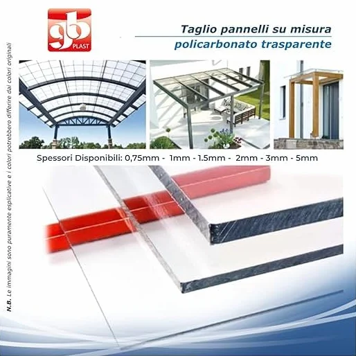 Lastra Pannello Policarbonato UV Compatto - Trasparente - spessore 1 mm - Protetto da Pellicola su 2 lati - Resistente UV - Peso 1,5kg - GB PLAST ID:GBPLASTPOLI2