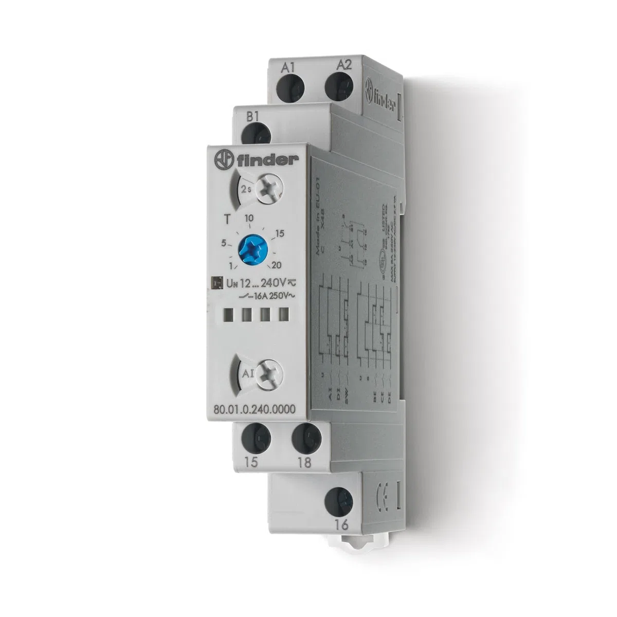 Finder 800102400000PAS - Relé temporizzato modulare, multifunzione e multitensione 1RT 16 A da 24 A 240 Vac/dc, regolazione da 0,05 secondi a 10 giorni