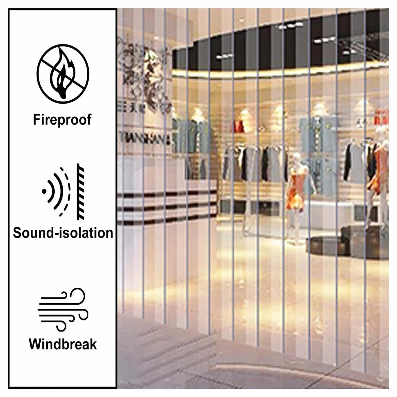 Strisce per Tende in PVC Trasparente/Tenda per Porta a Strisce di Plastica Robusto Strisce in PVC Tenda per Porta a Strisce in Vinile per Fabbrica, Box Auto(180x230cm)