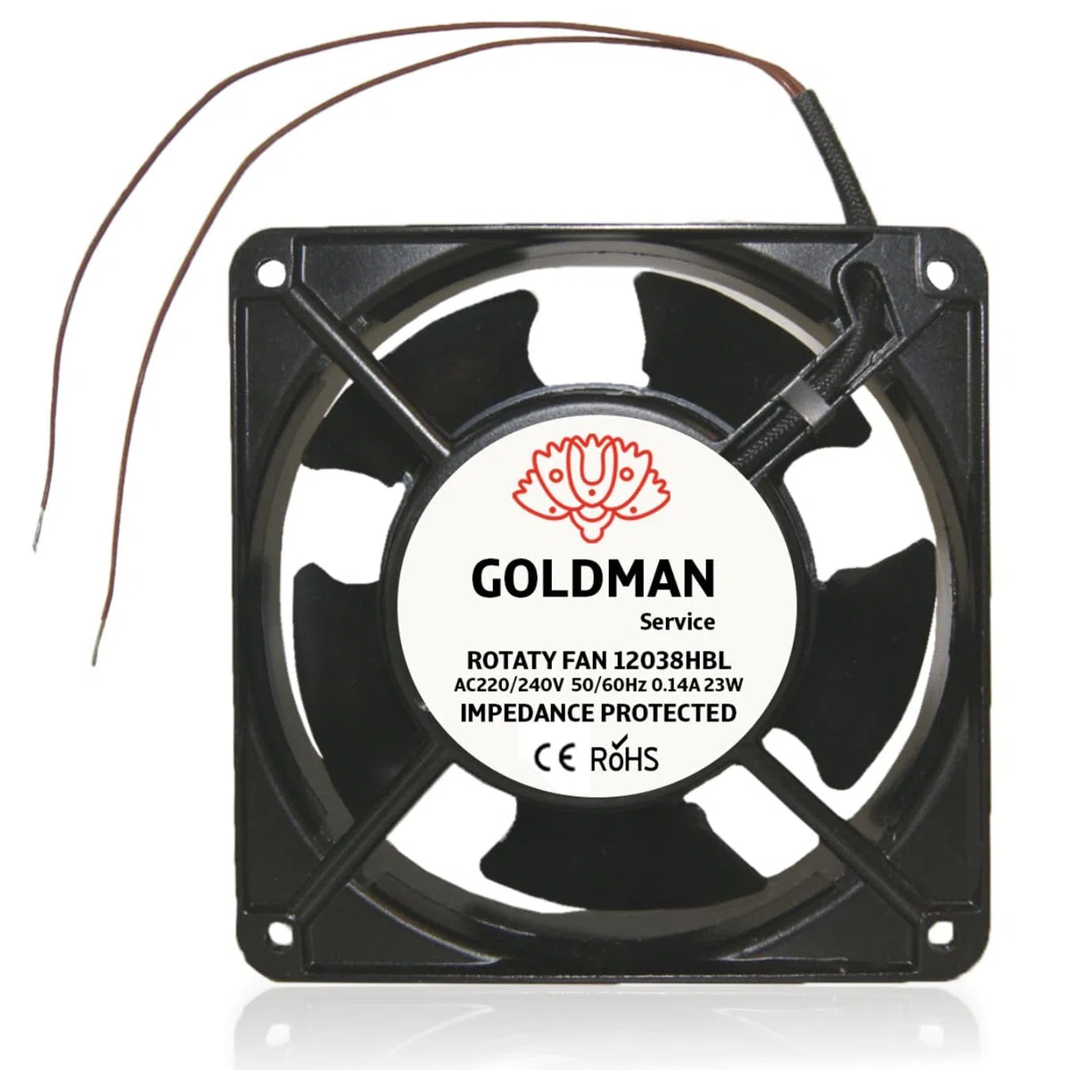 GOLDMAN SERVICE Ventola assiale per cassetta camino, inseribile, ad alta temperatura, di pale metalliche, silenziosa e universale, nero, 120 x 120 x 38 mm