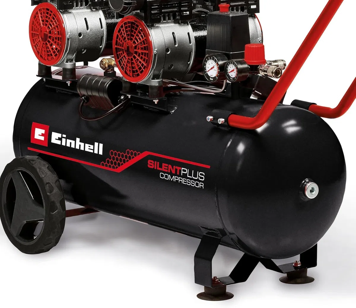 Compressore Einhell TE-AC 270/50 Silent Plus (1500 W, max. 8 bar, serbatoio da 50 l, potenza aspirazione 270 l/min, velocità 1450 min^-1, riduttore pressione, manometro, lubrificato, incl. accessori)