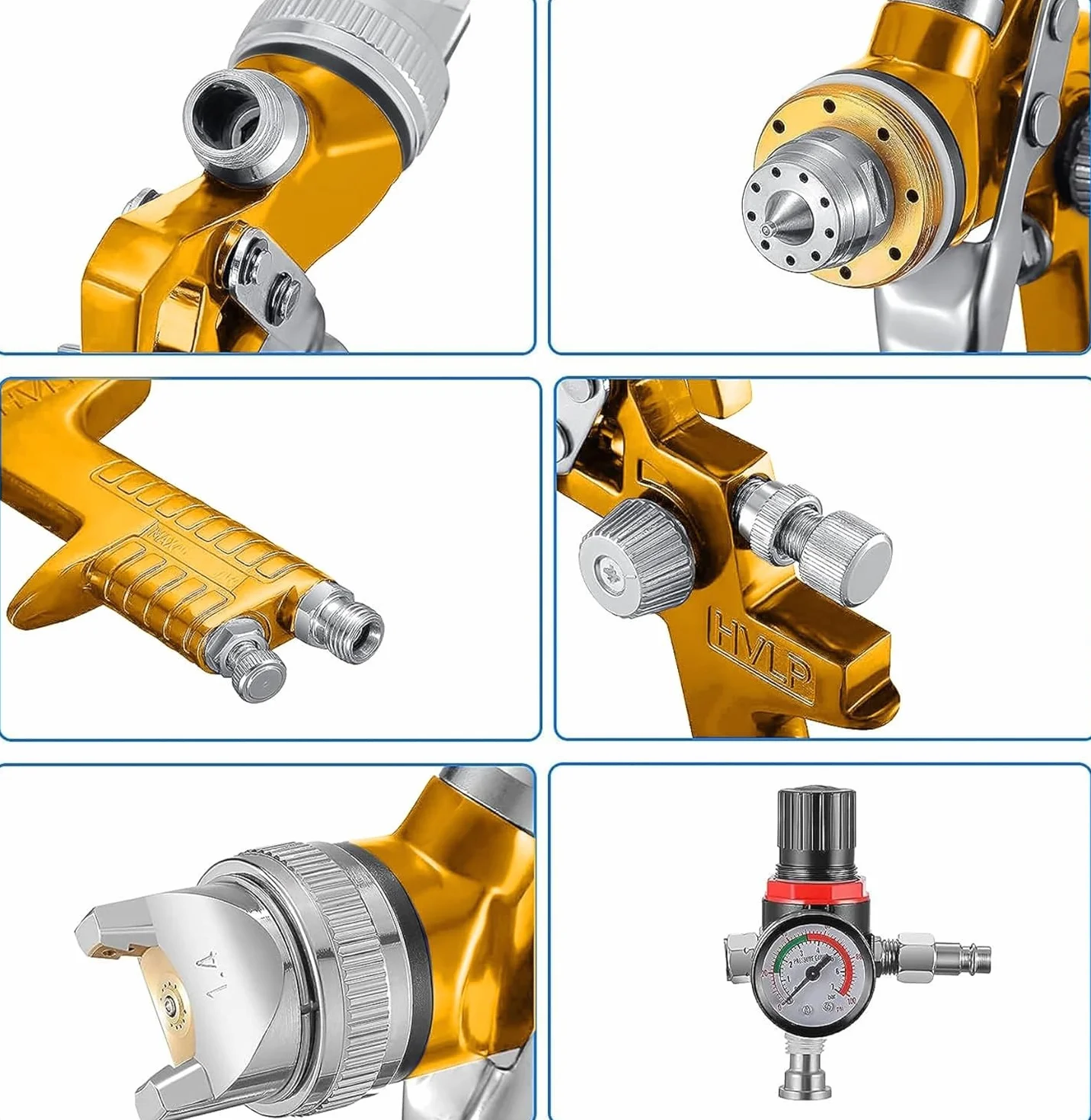 HVLP Pistola a spruzzo ad alta atomizzazione Pistola a spruzzo per riparazioni di piccoli mobili per auto con regolatore di pressione dell'aria Serbatoio vernice da 600cc 1.4/1.7/2.0mm ugello