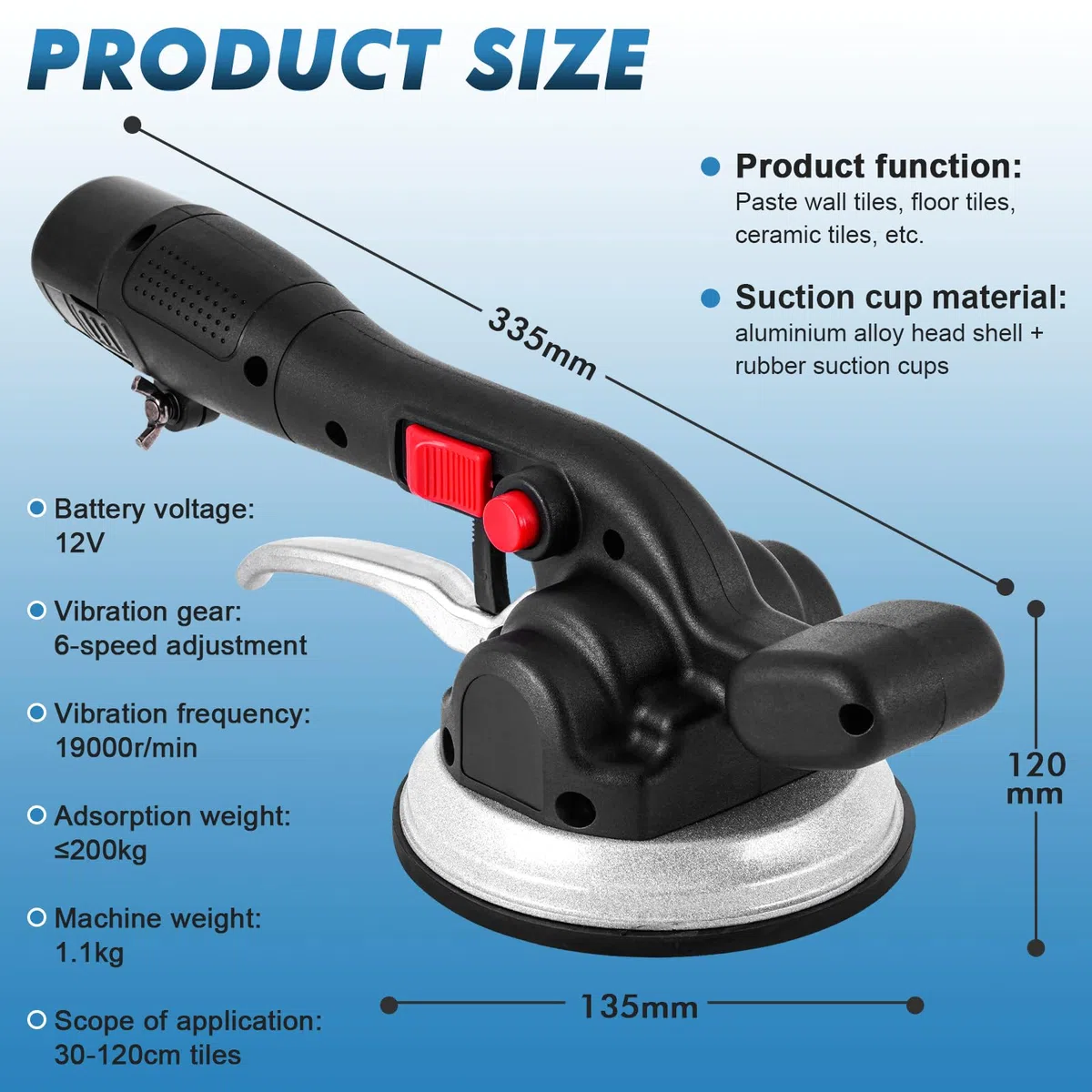 MXBAOHENG Vibratori per Piastrelle a Batteria 19000VPM Vibratore per Piastrelle 6 ingranaggi piastrellatrice elettrica per piastrelle 4500mA adatto per piastrelle 30-120cm (2 batterie)