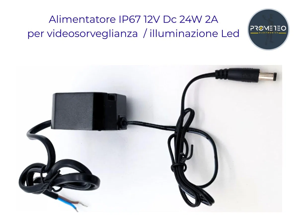 Alimentatore IP67 12V Dc 24W 2A da incasso su 503 compatibile per videosorveglianza/illuminazione Led - 47.5 x 50 x 25mm