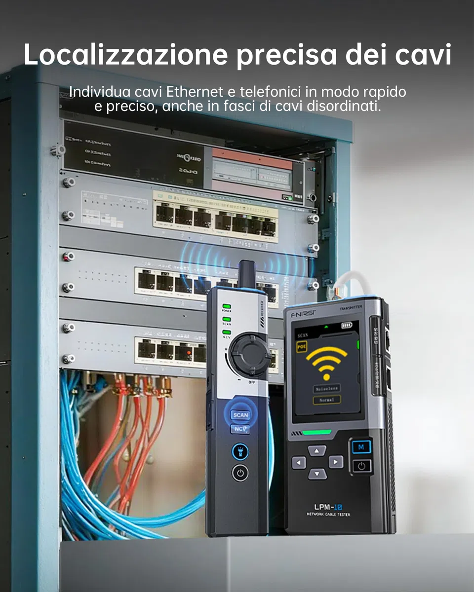 FNIRSI LPM-10A Testeur Câble RJ45, Tester Cavo Ethernet CAT5 CAT6 RJ11, Tracciatore Cavi e Toner di Rete, Test PoE/NCV/Lunghezza, Tester Rete Ricaricabile