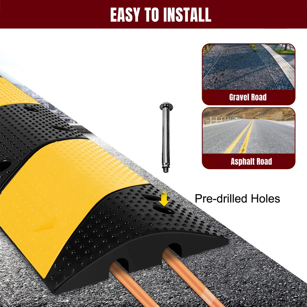 Nisorpa Gobbe di velocità in gomma da 101,6 cm con 4 bulloni Protezione per cavo vialetto a 2 canali Rampa Modulare Speed Bump per vialetto Parcheggio Garage Capacità di carico 100 kg, 100 × 30 × 6 cm