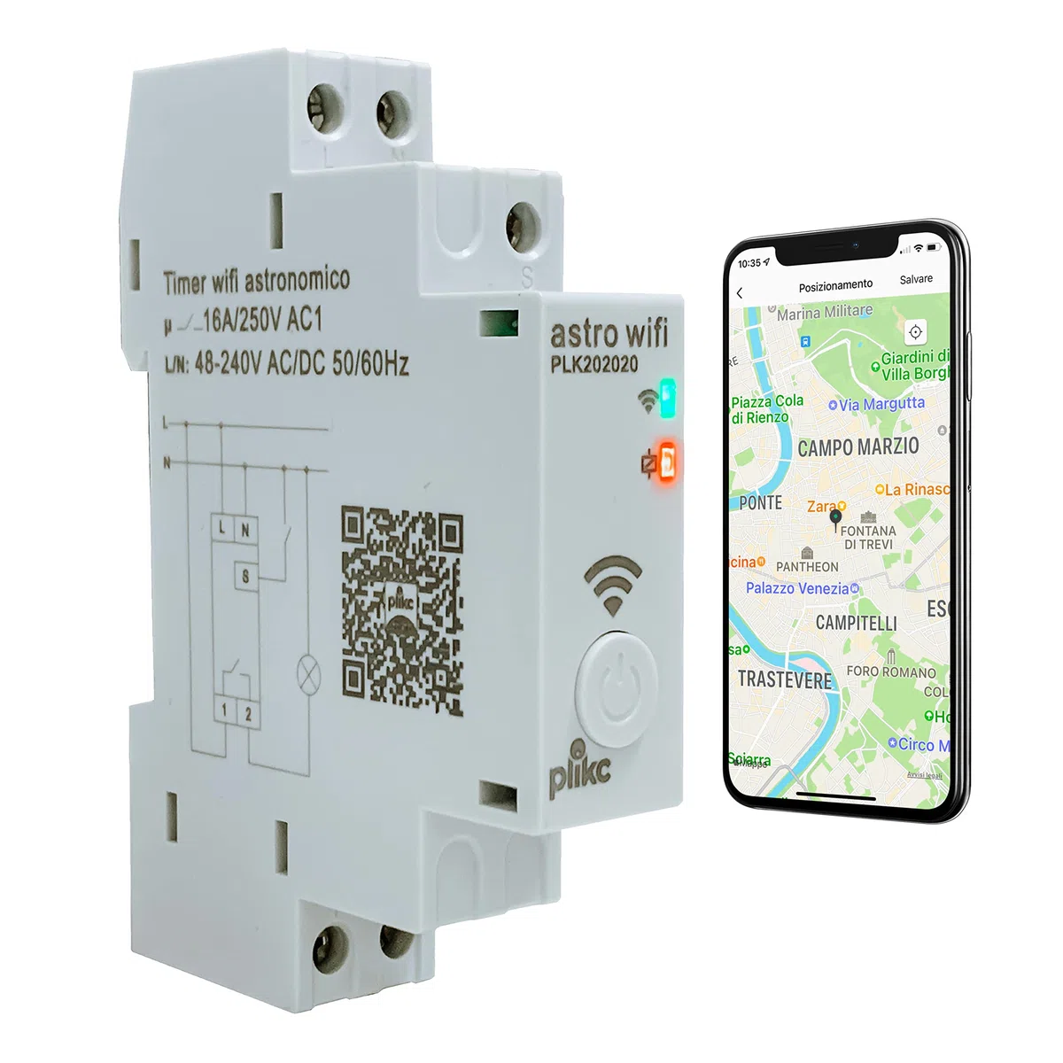 Plikc - Interruttore orario astronomico - giornaliero/settimanale - multifunzione WIFI 48-230Vac -compatibile con Alexa e Google - plikc astro wifi