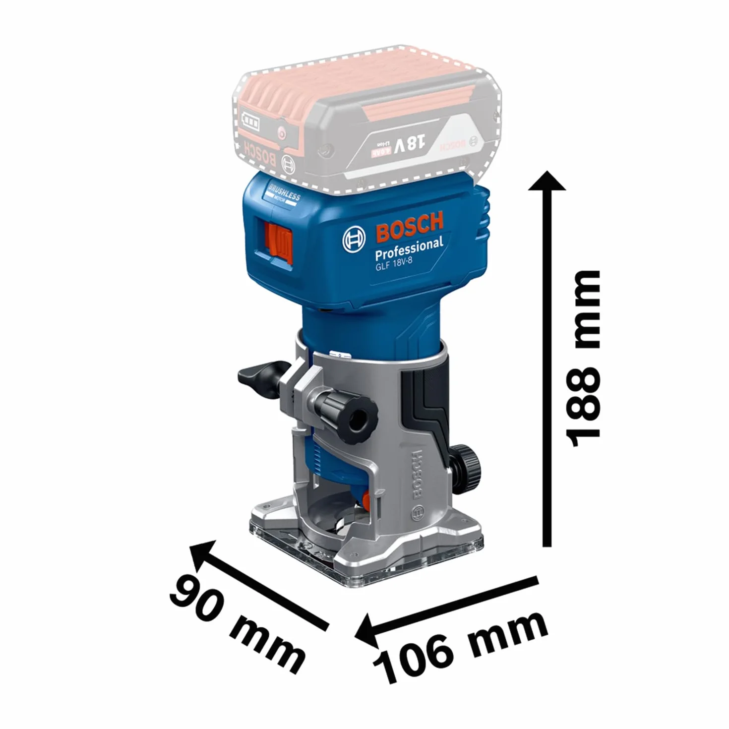 Bosch Professional 18V System Rifilatore a batteria GLF 18V-8 (incl. guida paral., adat. aspir. rifil. sup., adat. aspir. rifil. bordi, guida rullo taglio filo, pinza 8 mm, chiave, senza batt./caric.)