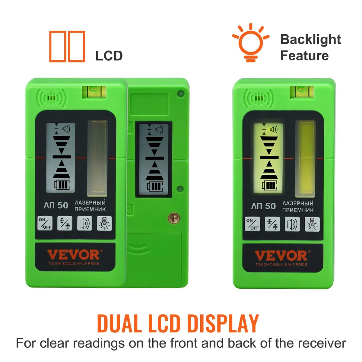 VEVOR Ricevitore Laser per Livella Laser Campo di Lavoro da 60m Rilevatore Laser Raggio Verde Rosso con Segnale Acustico Regolabile Doppio Display LCD, Ricevitore Livella Laser a Bolla con Morsetto